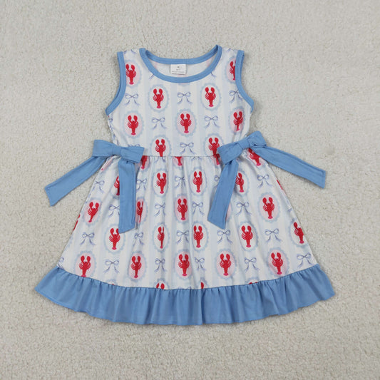 GSD3448 Crayfish Blue Bows Ruffle Sleeveless Dresses for Girls 202601 RTS