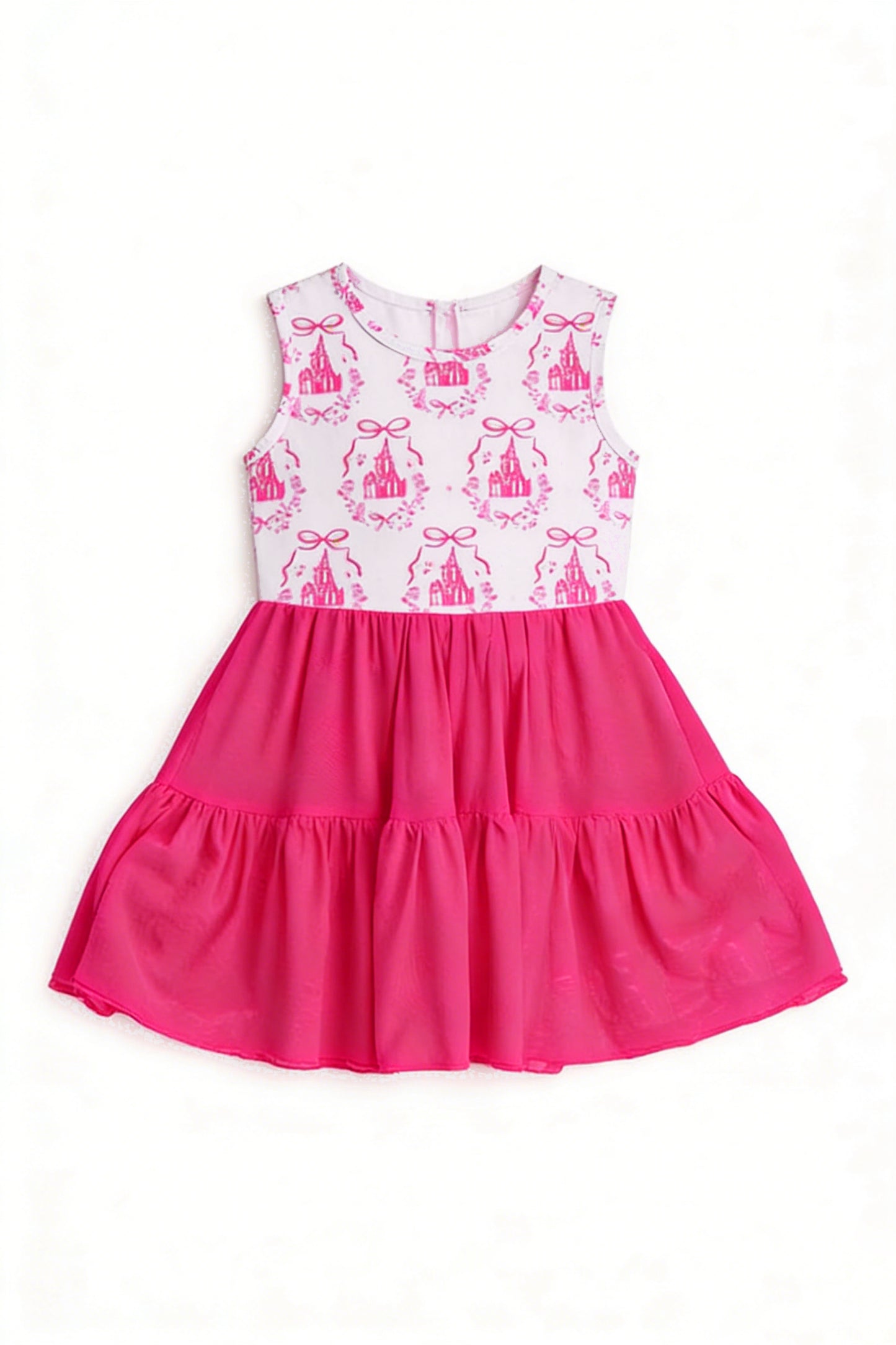 MOQ 5 preorder GSD3461 Bow Castle Pattern Rose Red Yoga Sleeveless Dresses for Girls 202512