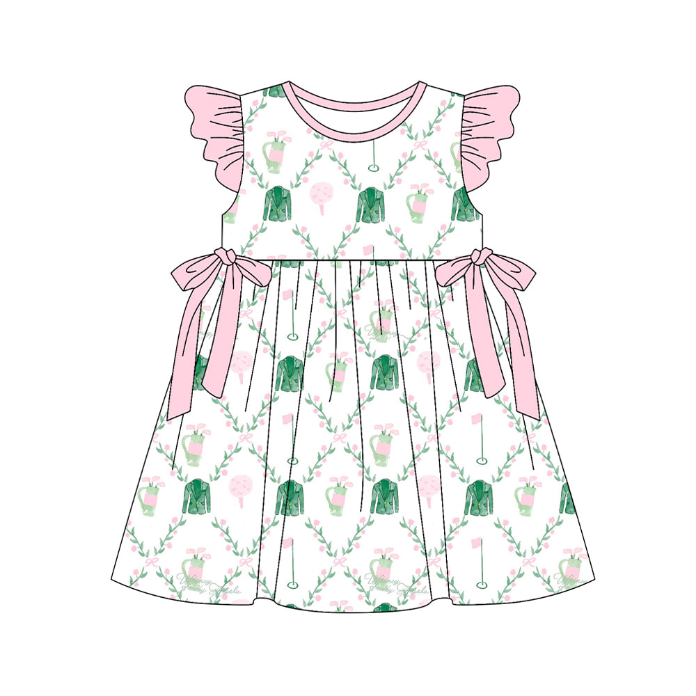 NO MOQ Preorder GSD3464 Golf Flower Leaf Pink Flying Sleeve Dresses for Girls 202512