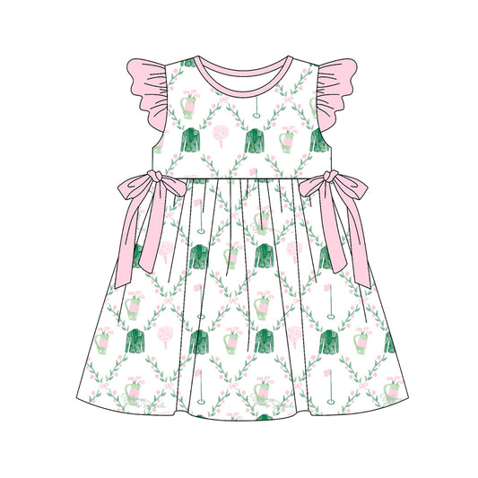 NO MOQ Preorder GSD3464 Golf Flower Leaf Pink Flying Sleeve Dresses for Girls 202512