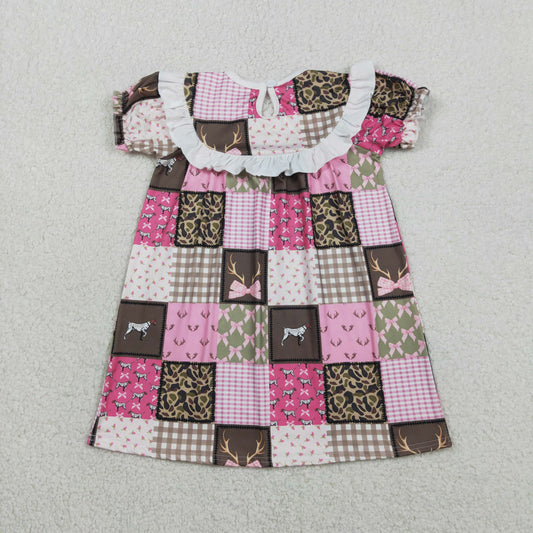 GSD3484 Smocked DADDY'S GIRL Camouflage Patchwork Pink Plaid Short Sleeve Dresses for Girls 202601 RTS