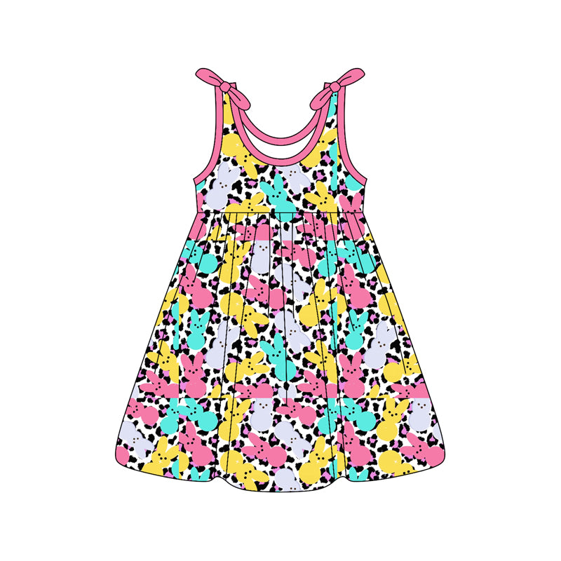 MOQ 5 PCS Preorder GSD3485 Easter Bunny Leopard Sleeveless Dresses for Girls 202512