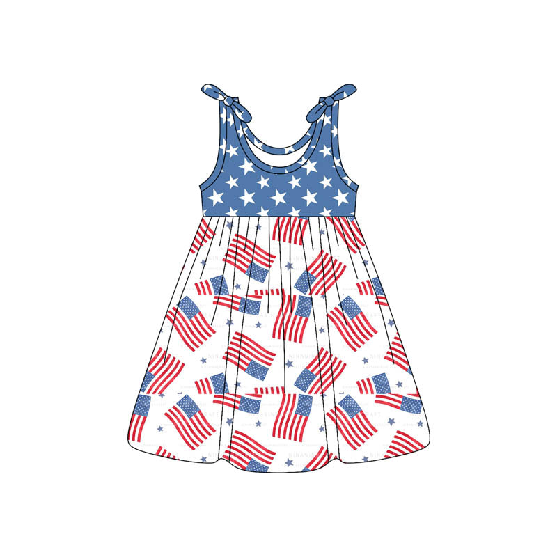 MOQ 5 PCS Preorder GSD3490 4th of July Star Blue Sleeveless Dresses for Girls 202512