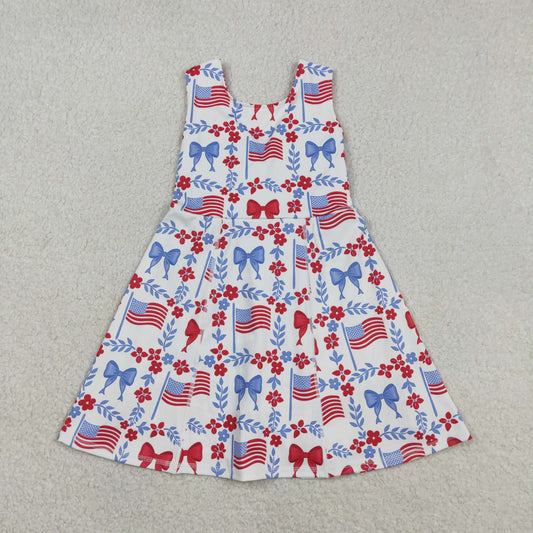 GSD3500 4th of July Flower Leaf Bows Flag Yoga Sleeveless Dresses for Girls 202603 RTS