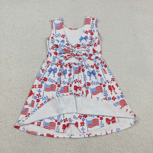 GSD3500 4th of July Flower Leaf Bows Flag Yoga Sleeveless Dresses for Girls 202603 RTS