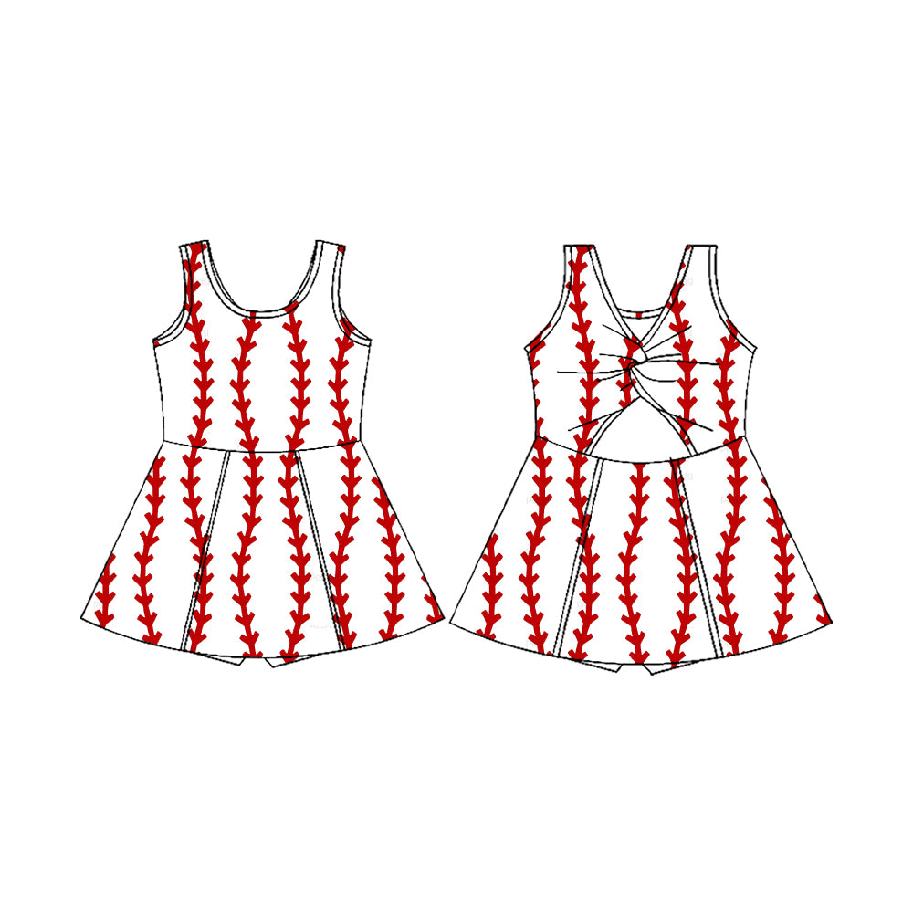 MOQ 5 preorder GSD3501 Baseball Print White Yoga Sleeveless Dresses for Girls 202512