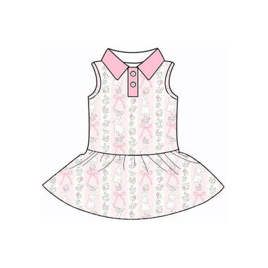 MOQ 5 preorder GSD3516 Easter Bunny Flower Bows Pink Polo Yoga Sleeveless Dresses for Girls 202512