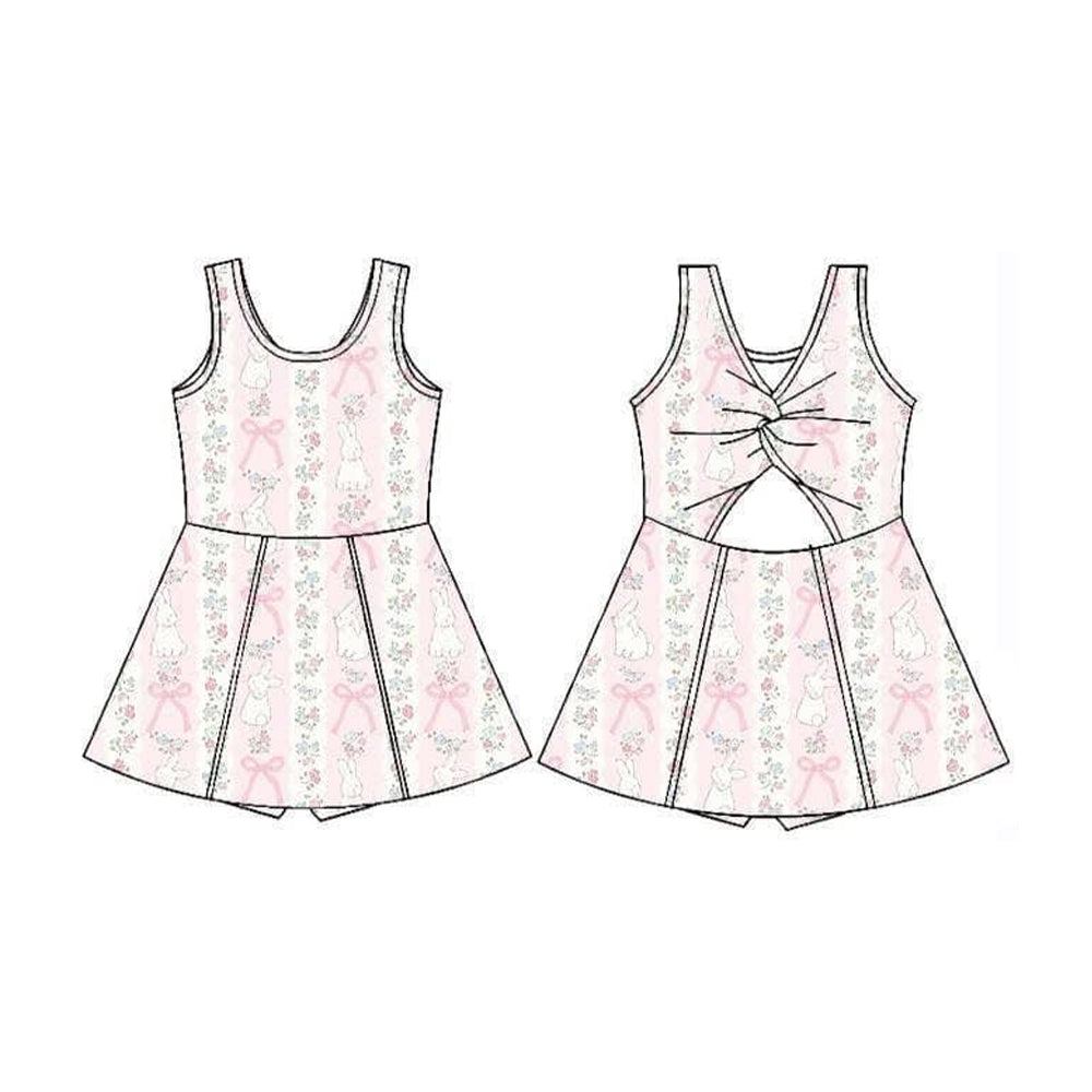MOQ 5 preorder GSD3518 Easter Bunny Flower Bows Pink Yoga Sleeveless Dresses for Girls 202512