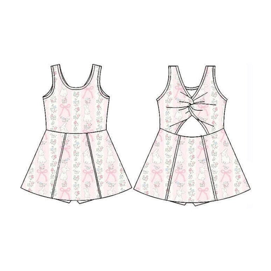 MOQ 5 preorder GSD3518 Easter Bunny Flower Bows Pink Yoga Sleeveless Dresses for Girls 202512