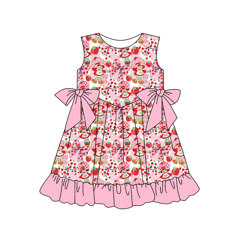 MOQ 5 PCS Preorder GSD3523 Strawberry Girl Bows Pink Plaid Sleeveless Dresses for Girls 202512