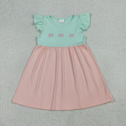 GSD3530 Embroidered Bows Pink White Flying Sleeve Dresses for Girls 202604 RTS