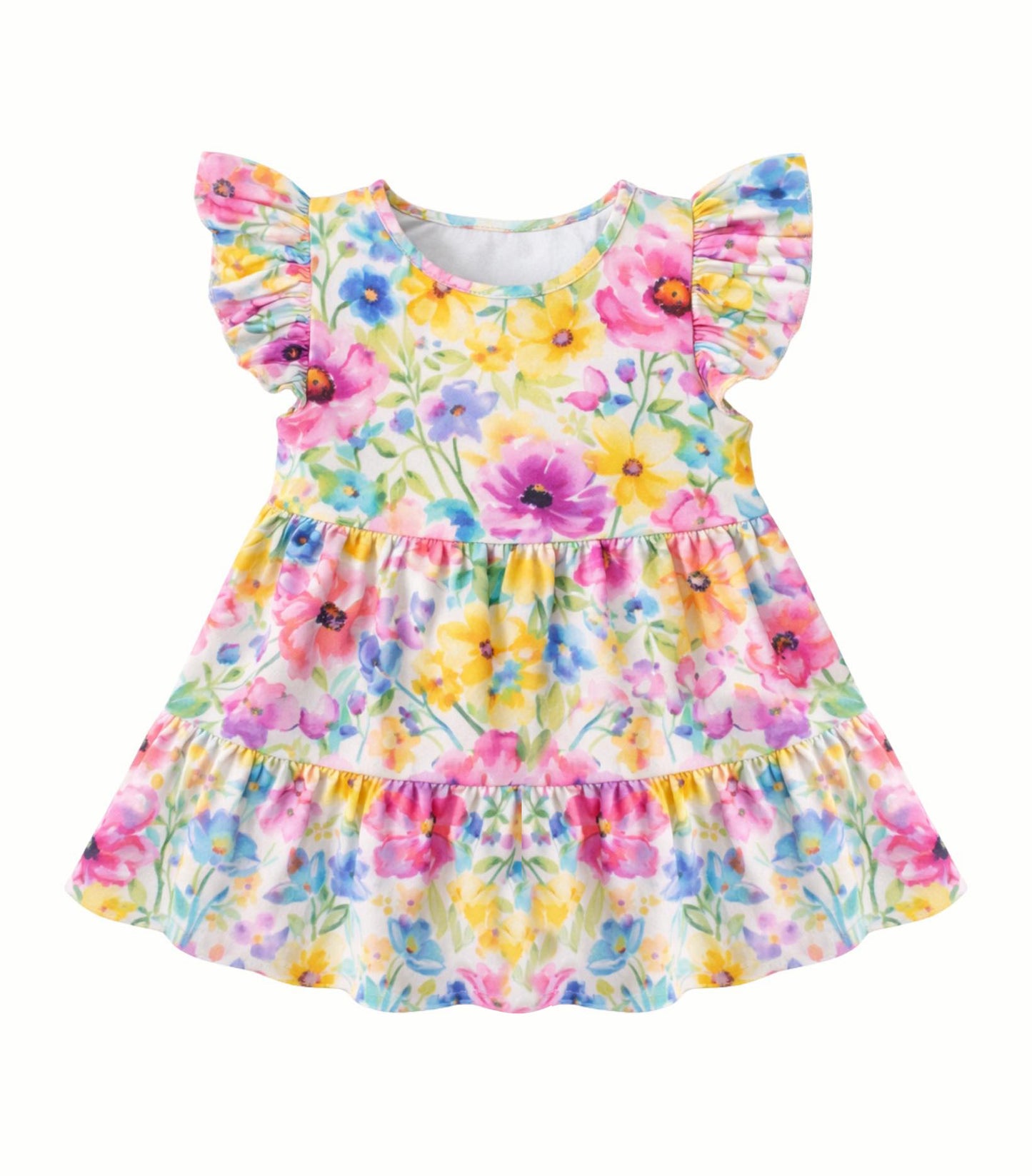MOQ 5 PCS Preorder GSD3532 Flower Flying Sleeve Dresses for Girls 202601