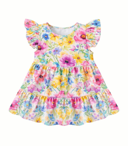 MOQ 5 PCS Preorder GSD3532 Flower Flying Sleeve Dresses for Girls 202601