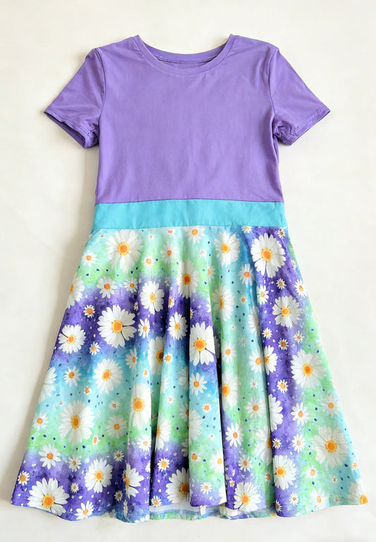 MOQ 5 PCS Preorder GSD3534 Flower Purple Short Sleeve Dresses for Girls 202601