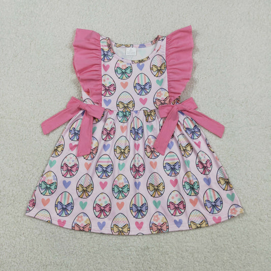 GSD3537 Easter Colored Eggs Pink Bows Ruffle Sleeveless Dresses for Girls 202602 RTS