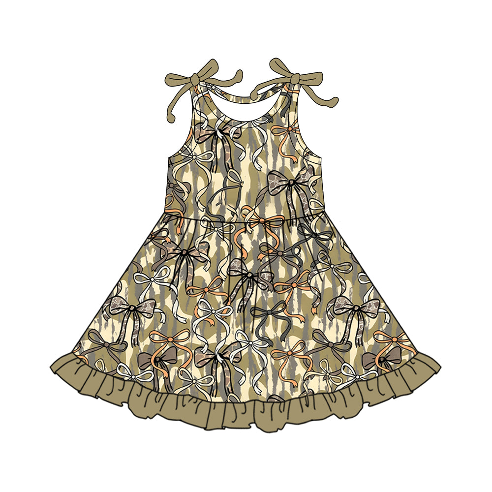 MOQ 5 PCS Preorder GSD3552 Bows Camouflage Army Green Ruffle Sleeveless Dresses for Girls 202601
