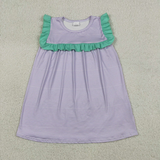 GSD3560 Blue Green Ruffle Purple Stripe Sleeveless Dresses for Girls 202604 RTS