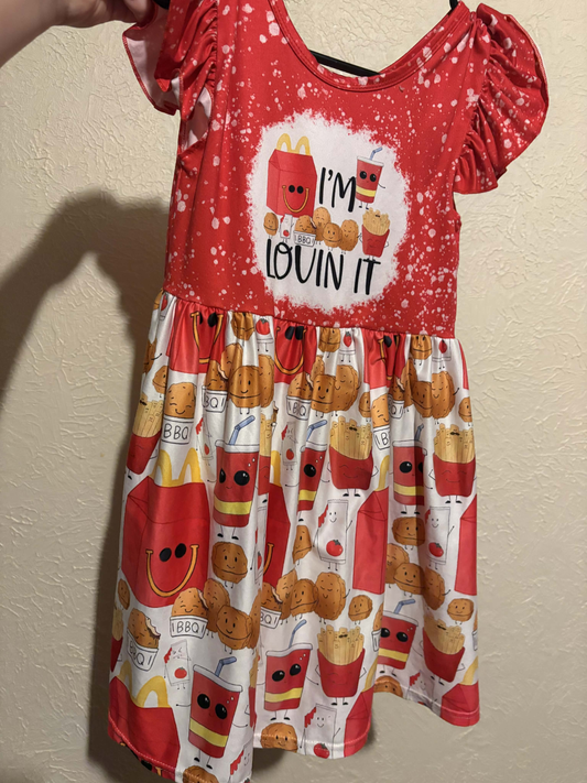 MOQ 5 PCS Preorder GSD3561 BBQ Fries Drinks Red Flying Sleeve Dresses for Girls 202601