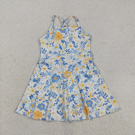GSD3565 Blue Flower Yoga Sleeveless Dresses for Girls 202603 RTS