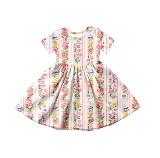 MOQ 5 PCS Preorder GSD3570 Flowers Leaf Pink Short Sleeve Dresses for Girls 202601