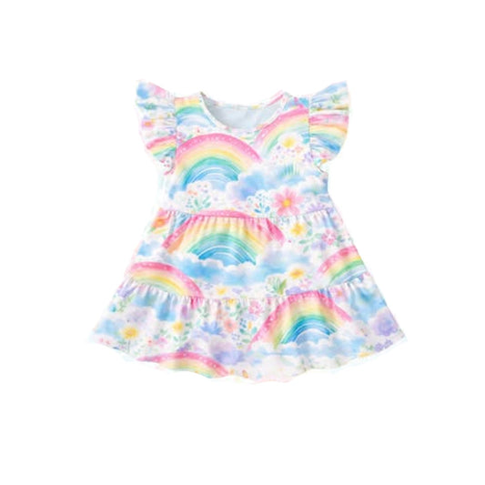 MOQ 5 PCS Preorder GSD3573 Rainbows Flower Flying Sleeve Dresses for Girls 202601