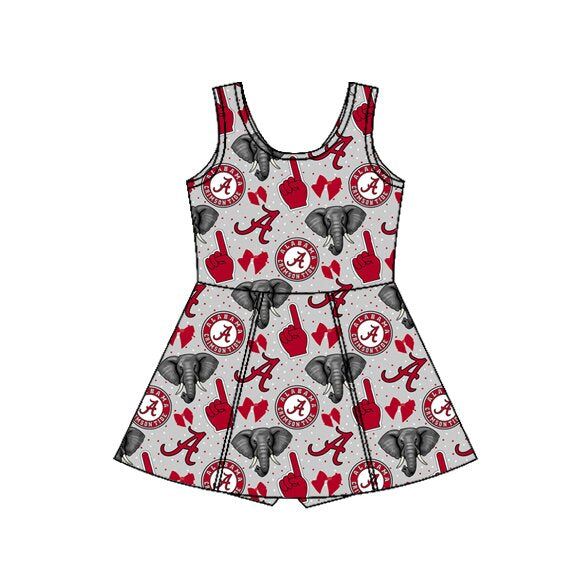 MOQ 5 preorder GSD3582 GO TEAM A Elephant Bow Gray Yoga Sleeveless Dresses for Girls 202601