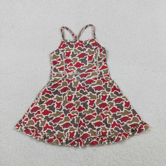 GSD3587 GO TEAM Wild Boar Red and Green Camouflage Yoga Sleeveless Dresses for Girls 202603 RTS