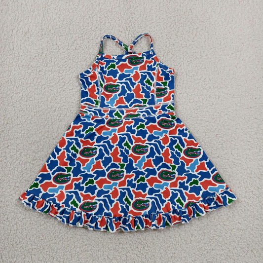 GSD3589 GO TEAM Crocodile Orange Blue Green Camouflage Yoga Sleeveless Dresses for Girls 202606 RTS