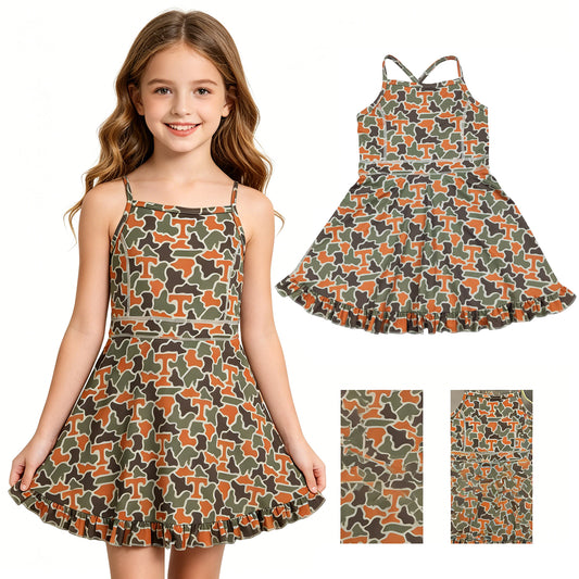 GSD3590 GO TEAM T Orange Green Camouflage Yoga Sleeveless Dresses for Girls 202605 RTS