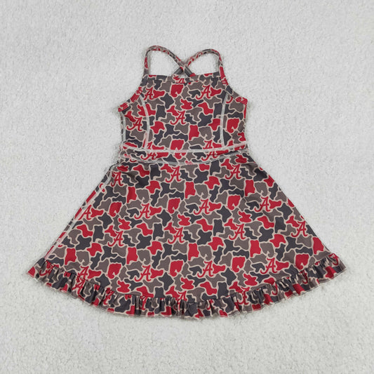 GSD3592 GO TEAM A Gray Red Camouflage Yoga Sleeveless Dresses for Girls 202605 RTS