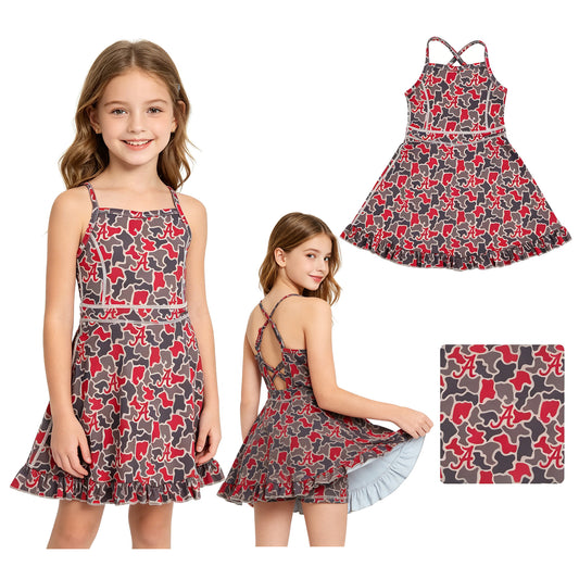 GSD3592 GO TEAM A Gray Red Camouflage Yoga Sleeveless Dresses for Girls 202605 RTS