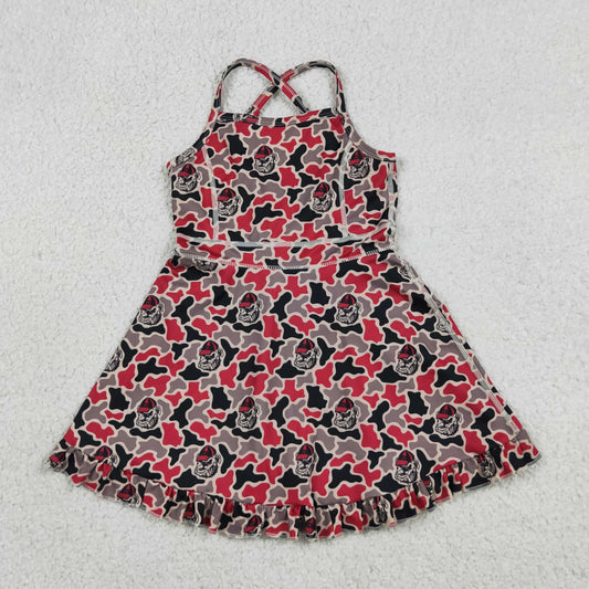 GSD3593 GO TEAM Bulldog Gray Red Camouflage Yoga Sleeveless Dresses for Girls 202605 RTS