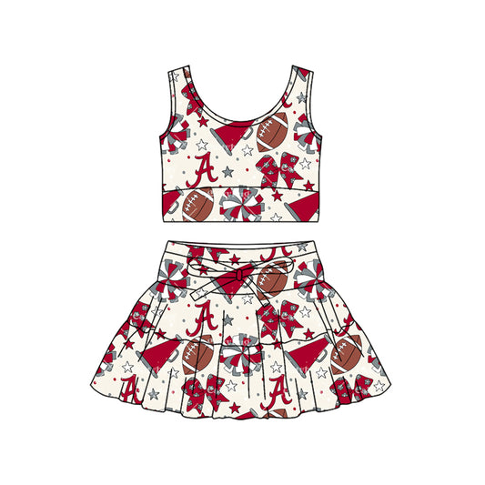 MOQ 5 preorder GSD3595 GO TEAM A Rugby Bows Trumpet Star Beige Sleeveless Top with Skirts for Girls Yoga Sets 202601