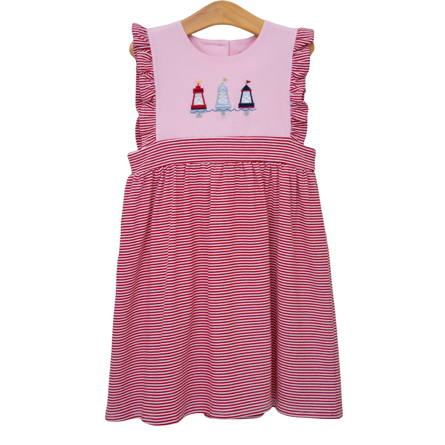 MOQ 5 PCS Preorder GSD3599 Float Red Stripe Ruffle Sleeveless Dresses for Girls 202601