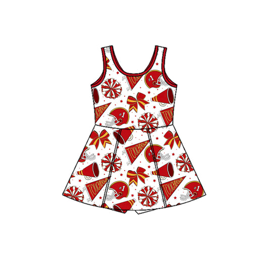 MOQ 5 preorder GSD3607 GO TEAM Touchdown Speaker Helmet Bow Red White Yoga Sleeveless Dresses for Girls 202601