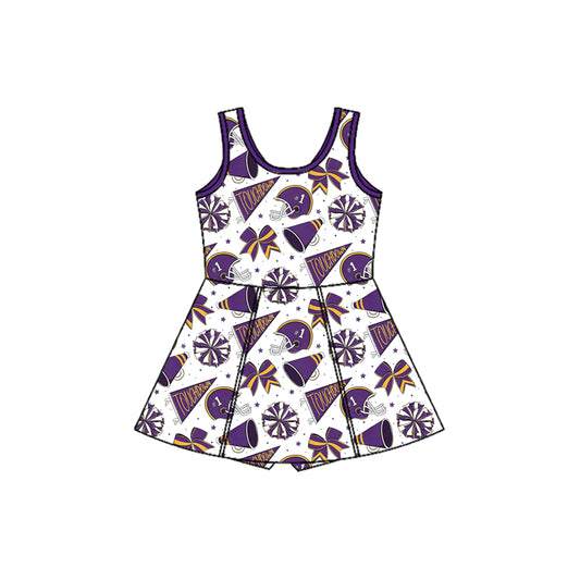 MOQ 5 preorder GSD3608 GO TEAM Touchdown Speaker Helmet Bow Purple White Yoga Sleeveless Dresses for Girls 202601