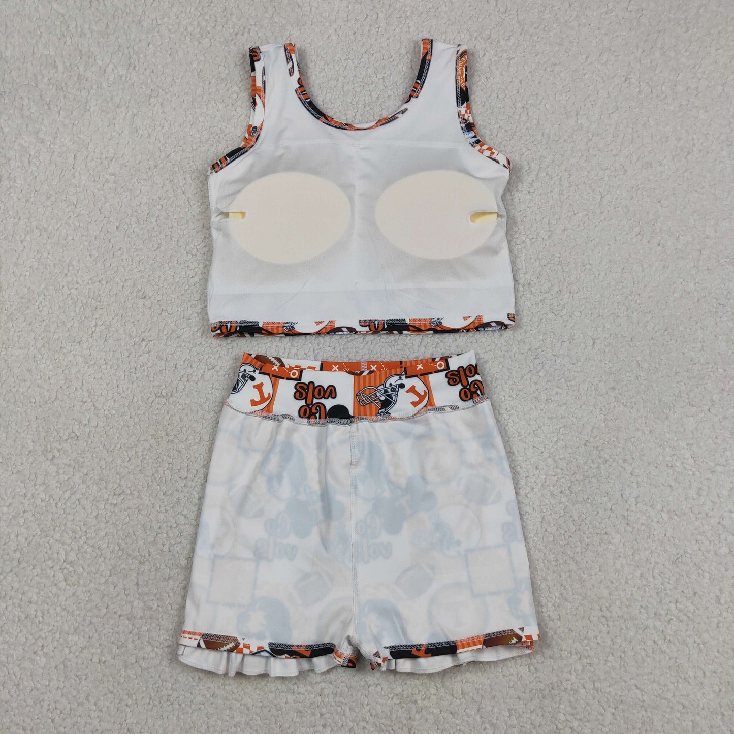 GSD3613 GO TEAM Vols Puppy Plaid Orange Sleeveless Top with Skirts for Girls Yoga Sets 202604 RTS