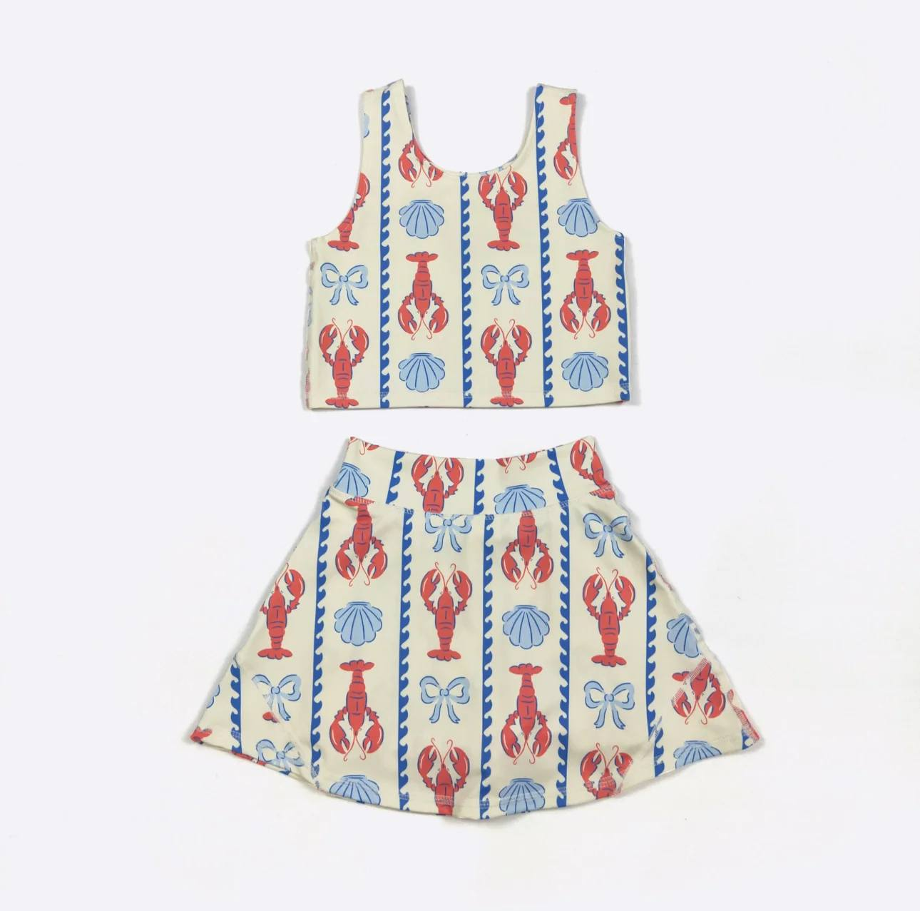 MOQ 5 PCS preorder GSD3626 Crayfish Bows Shell Stripe Beige Sleeveless Top with Skirts for Girls Yoga Sets 202601
