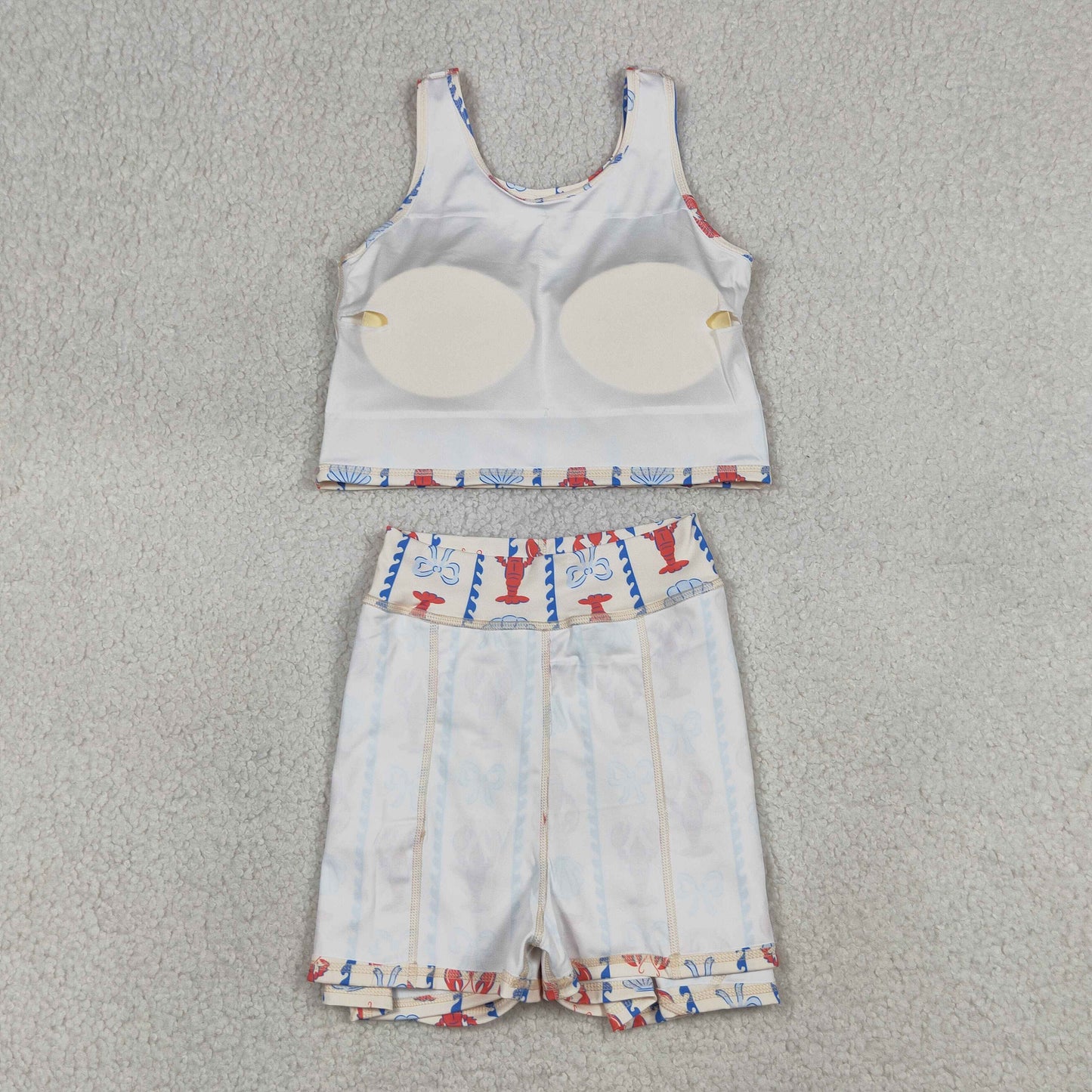 GSD3626 Crayfish Bows Shell Stripe Beige Sleeveless Top with Skirts for Girls Yoga Sets 202604 RTS