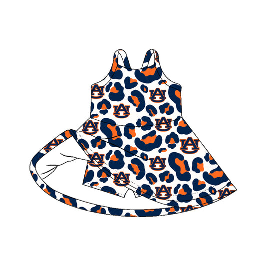 MOQ 5 PCS preorder GSD3637 Go Team UA Orange Blue Leopard Yoga Sleeveless Dresses for Girls 202601