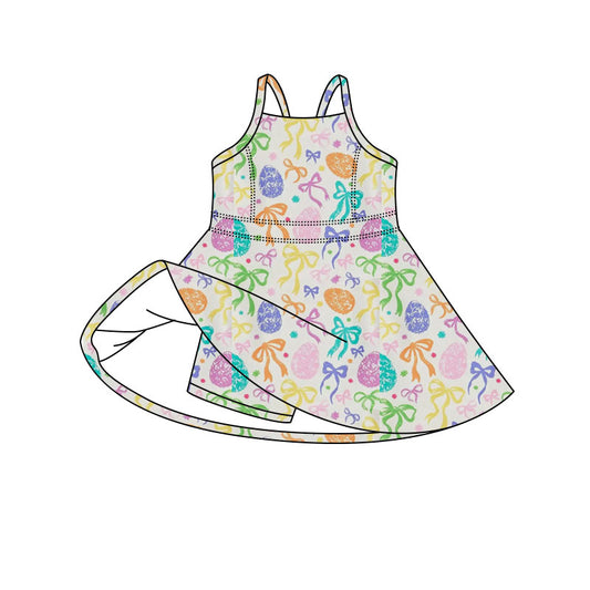 MOQ 5 PCS preorder GSD3643 Easter Colored Eggs Bows Yoga Sleeveless Dresses for Girls 202601