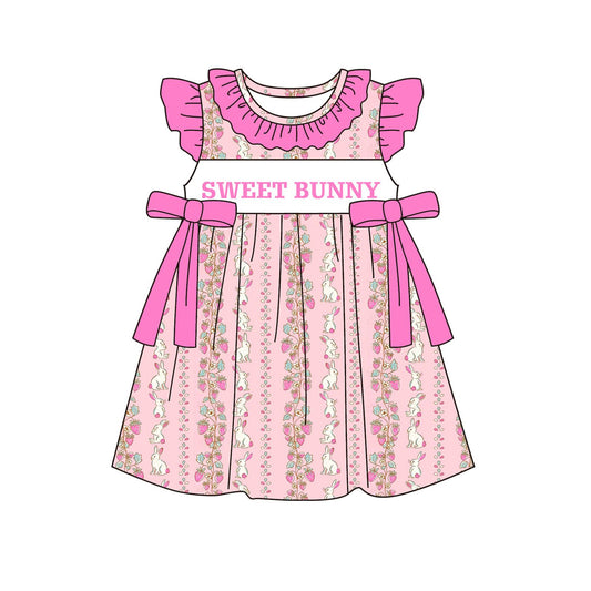 MOQ 5 PCS Preorder GSD3645 Easter Sweet Bunny Bows Rose Red Flying Sleeve Dresses for Girls 202601
