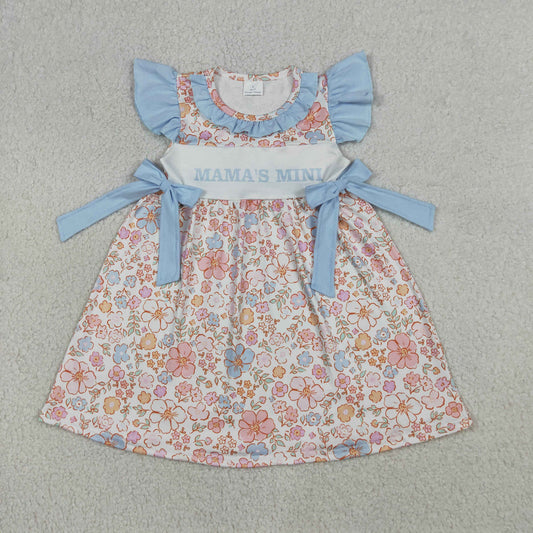GSD3648 MAMA'S MINI Flower Bows Blue Purple Flying Sleeve Dresses for Girls 202604