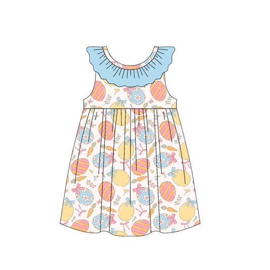 MOQ 5 PCS Preorder GSD3657 Easter Colored Eggs Blue Ruffle Sleeveless Dresses for Girls 202601