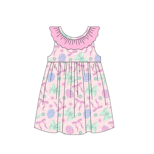 MOQ 5 PCS Preorder GSD3658 Easter Colored Eggs Pink Ruffle Sleeveless Dresses for Girls 202601