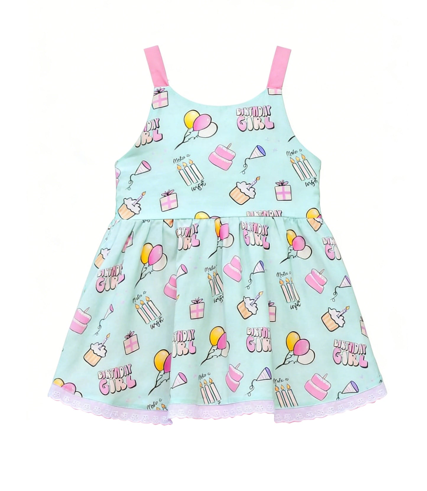 MOQ 5 PCS Preorder GSD3659 Happy Birthday Cake Balloon Lace Ruffle Sleeveless Dresses for Girls 202601