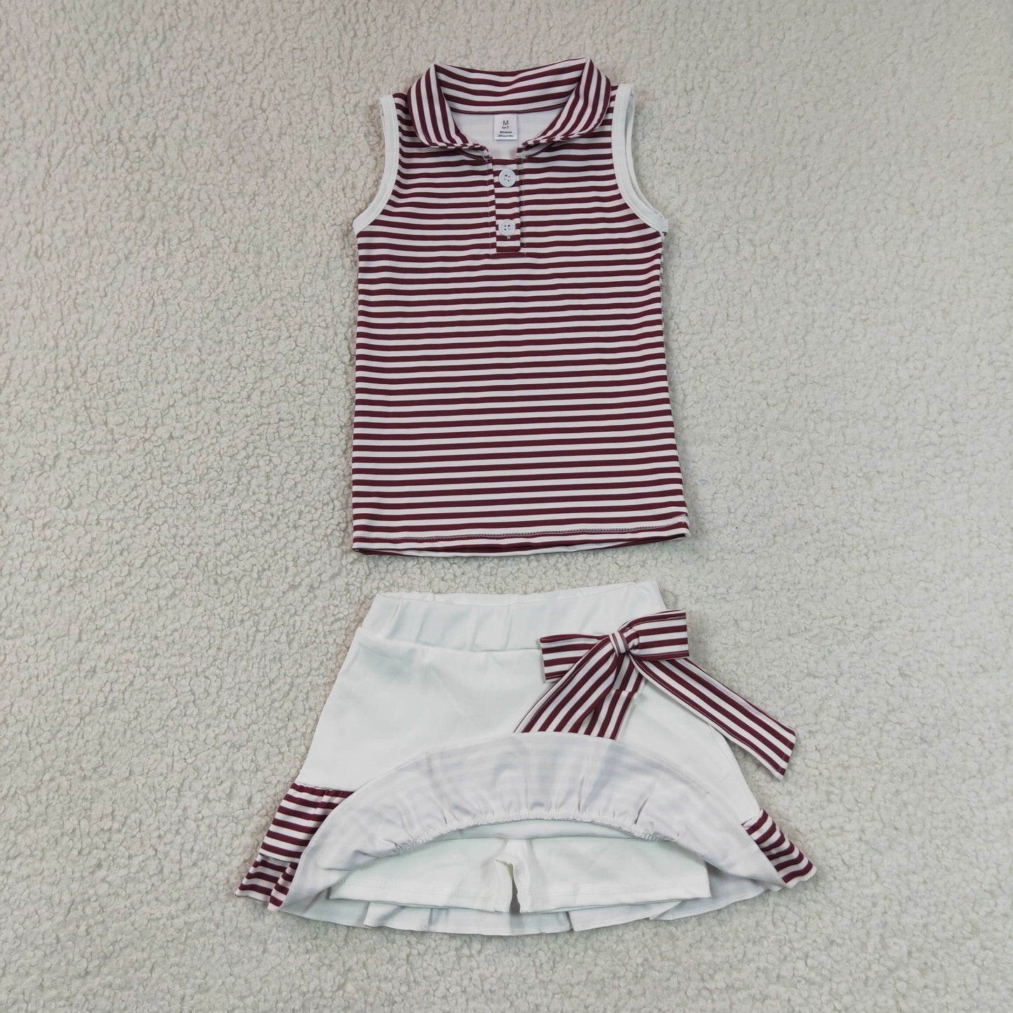 GSD3662 GO TEAM Red Stripe Polo Sleeveless Top with Skirts for Girls Yoga Sets 202607 RTS