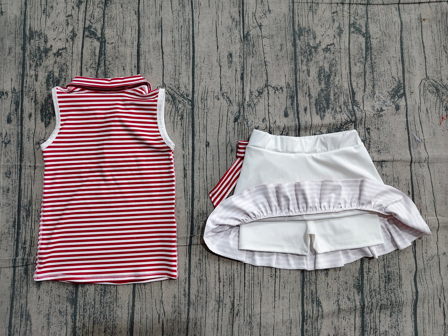 NO MOQ preorder GSD3662 GO TEAM Red Stripe Polo Sleeveless Top with Skirts for Girls Yoga Sets 202604