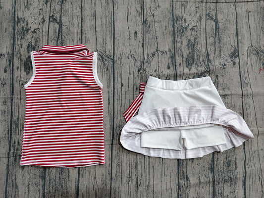 NO MOQ preorder GSD3662 GO TEAM Red Stripe Polo Sleeveless Top with Skirts for Girls Yoga Sets 202604