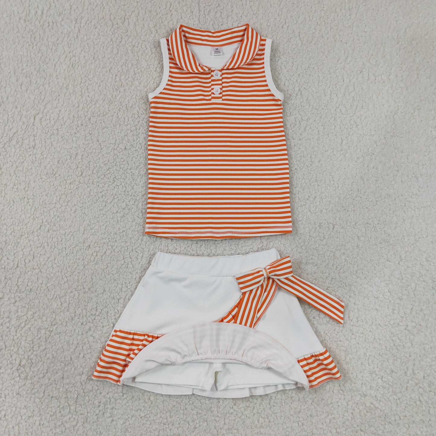 GSD3663 GO TEAM Orange Stripe Polo Sleeveless Top with Skirts for Girls Yoga Sets 202606 RTS